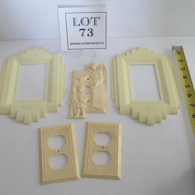 Lot of 5 Vintag Plastic Light Plate Covers, One is Angel With Children