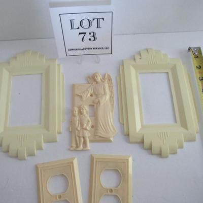 Lot of 5 Vintag Plastic Light Plate Covers, One is Angel With Children