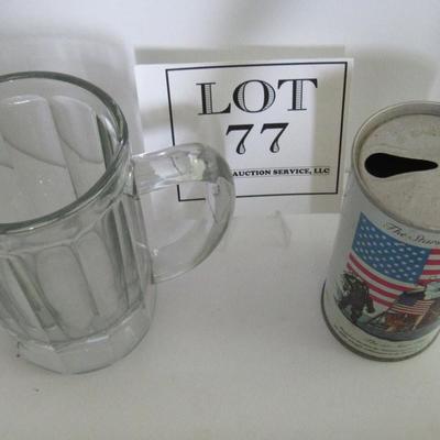 Heavy Old Glass Beer Mug and Graf Cola Bicentennial Can With Moon Landing Back