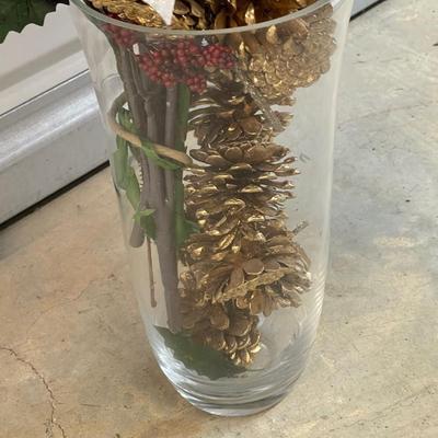 Gorgeous Artificial Plant with Gold Colored Pinecones and Nice Vase