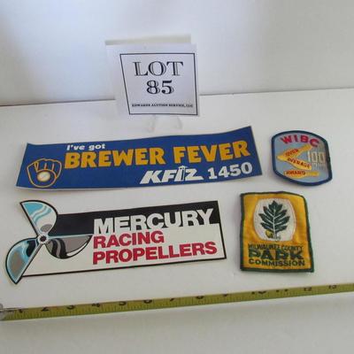 Vintage Mercury Racing Propellers and Brewers Bumper Stickers and 2 Patches