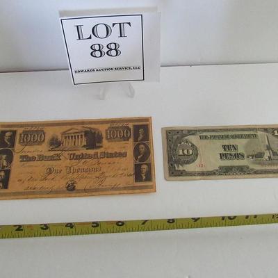LOT88:  Vintage 1940s WWII Japanese Ten Pesos Bill, and Repro  Bank Note