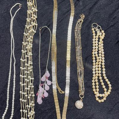 Costume pearls & gold necklaces