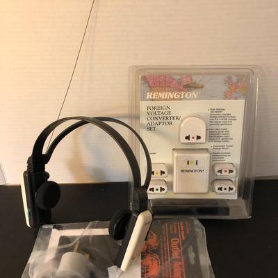 Sony 1985 FM Stereo Headset SRF-FM1 (Untested) and Foreign Travel Outlet Adapters -Lot 198