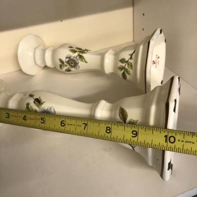 Antique SEVERN Dish w/Lid and Pair 10â€ Sangostone Japan Candle Stick Holders -Lot 289