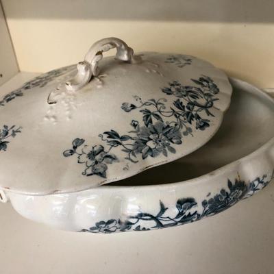 Antique SEVERN Dish w/Lid and Pair 10â€ Sangostone Japan Candle Stick Holders -Lot 289