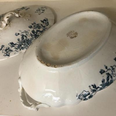 Antique SEVERN Dish w/Lid and Pair 10â€ Sangostone Japan Candle Stick Holders -Lot 289
