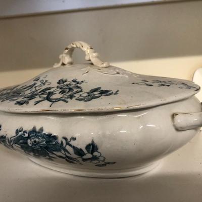Antique SEVERN Dish w/Lid and Pair 10â€ Sangostone Japan Candle Stick Holders -Lot 289