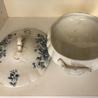 Antique SEVERN Dish w/Lid and Pair 10â€ Sangostone Japan Candle Stick Holders -Lot 289