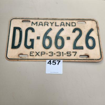 Maryland License Plate 1957
