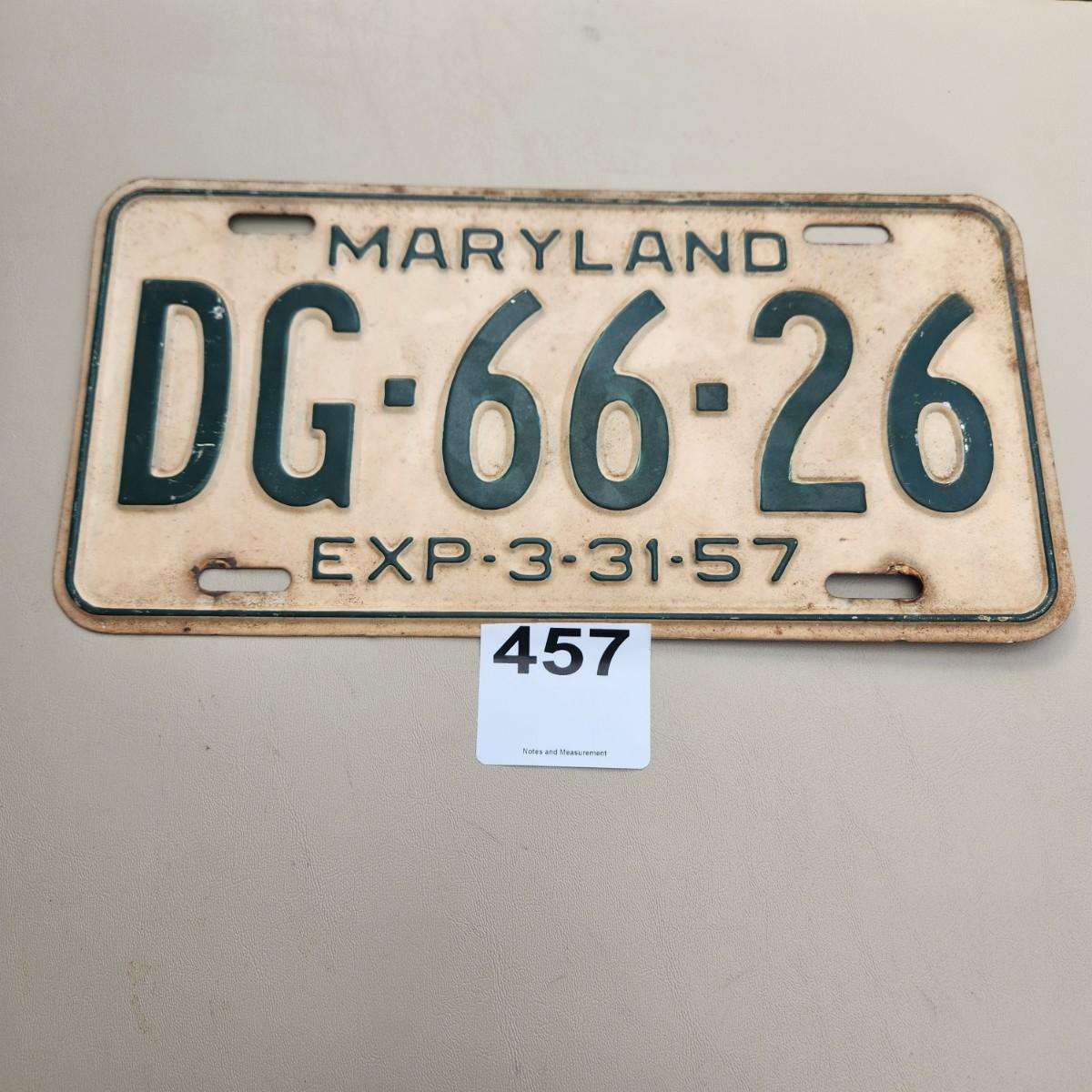Maryland License Plate 1957