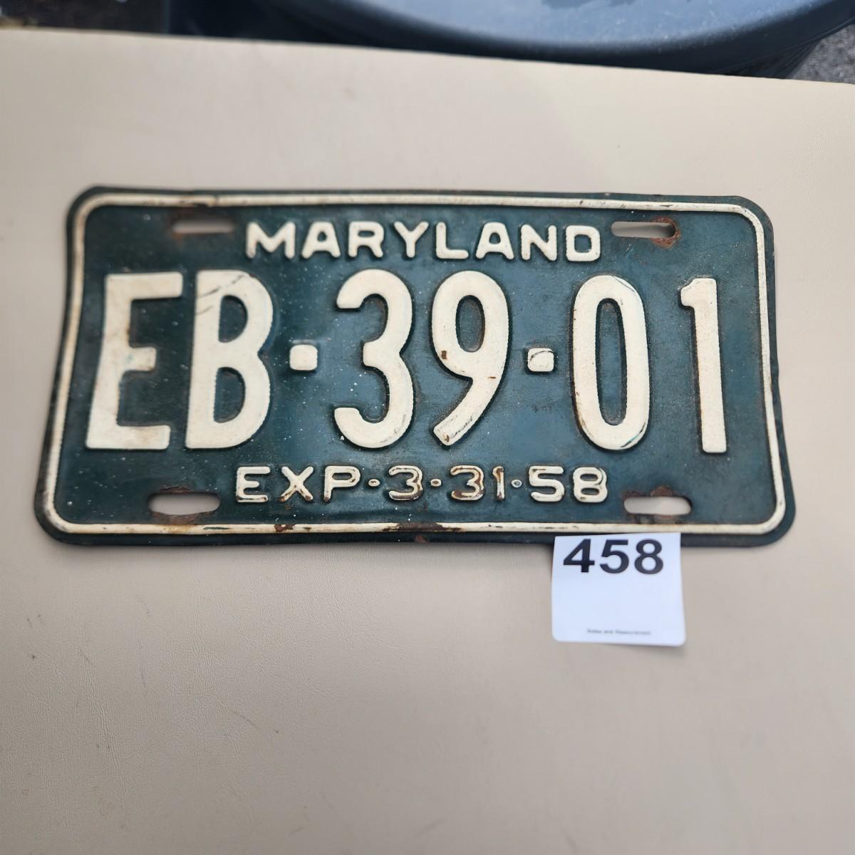 Maryland License Plate 1958