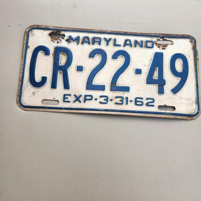 Maryland License Plate 1962