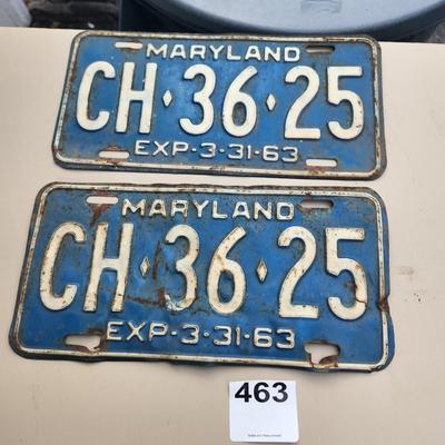 Matching Pair Maryland License Plate 1963