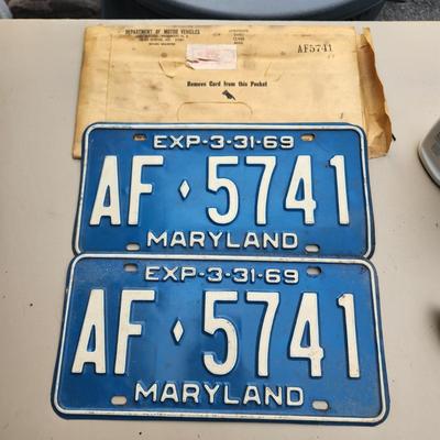 Matching Pair (2) Maryland License Plate 1969 AF5741