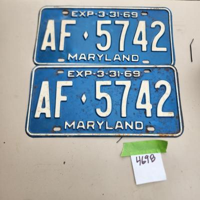 Matching Pair (2) Maryland License Plate 1969 AF5742