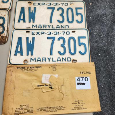 Matching Pair (2) Maryland License Plate 1970 Aw7305