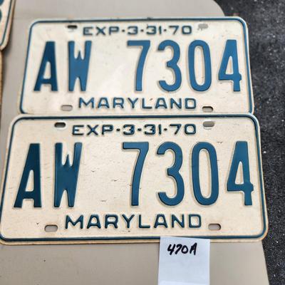 Matching Pair (2) Maryland License Plate 1970  AW7304