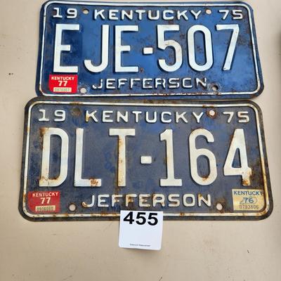2 1975 Kentucky License Plates EJE507 DLT164
