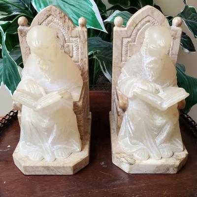 Marble and Alabaster Monk Bookends