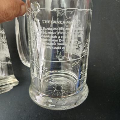8 Vintage Heavy Glass Drinking Beer Mugs Tankards Sailing Nautical DÃ©cor