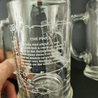 8 Vintage Heavy Glass Drinking Beer Mugs Tankards Sailing Nautical DÃ©cor