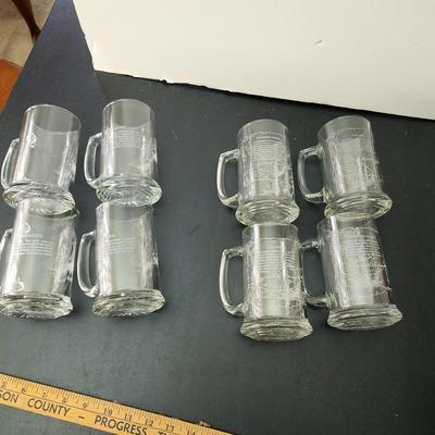 8 Vintage Heavy Glass Drinking Beer Mugs Tankards Sailing Nautical DÃ©cor