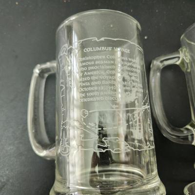 8 Vintage Heavy Glass Drinking Beer Mugs Tankards Sailing Nautical DÃ©cor