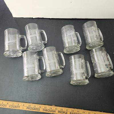 8 Vintage Heavy Glass Drinking Beer Mugs Tankards Sailing Nautical DÃ©cor