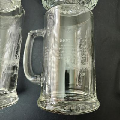 8 Vintage Heavy Glass Drinking Beer Mugs Tankards Sailing Nautical DÃ©cor