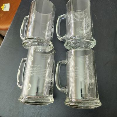 8 Vintage Heavy Glass Drinking Beer Mugs Tankards Sailing Nautical DÃ©cor