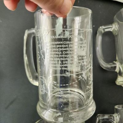 8 Vintage Heavy Glass Drinking Beer Mugs Tankards Sailing Nautical DÃ©cor