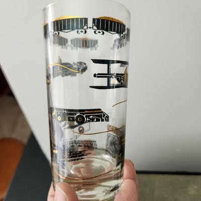 8 Mid Century Hi Ball 12oz  Bar Glasses Train Railroad Theme