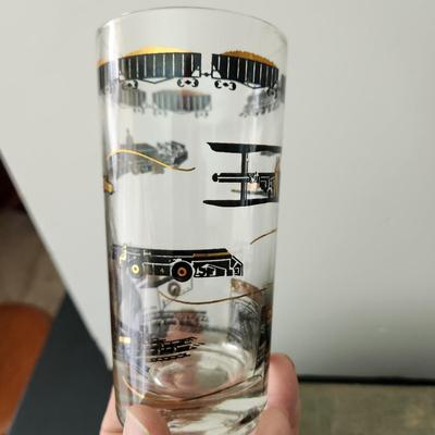 8 Mid Century Hi Ball 12oz  Bar Glasses Train Railroad Theme