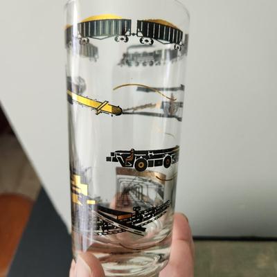 8 Mid Century Hi Ball 12oz  Bar Glasses Train Railroad Theme