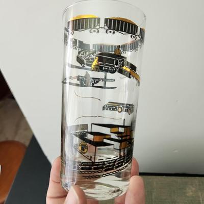 8 Mid Century Hi Ball 12oz  Bar Glasses Train Railroad Theme