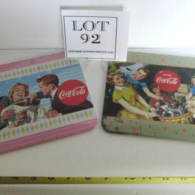 2 Coca Cola Metal Top Trays