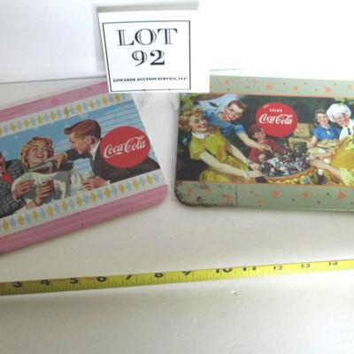 2 Coca Cola Metal Top Trays