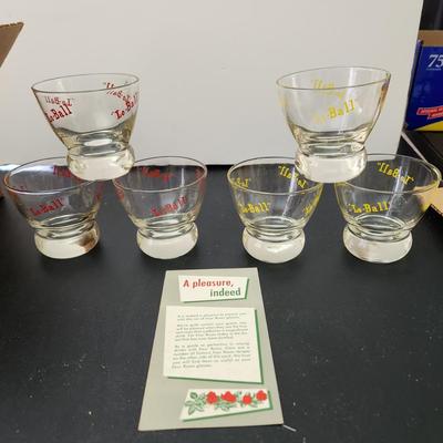 6 Mid Century MCM  "Lo Ball" Glasses 3 Yellow 3 Red