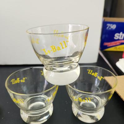 6 Mid Century MCM  "Lo Ball" Glasses 3 Yellow 3 Red