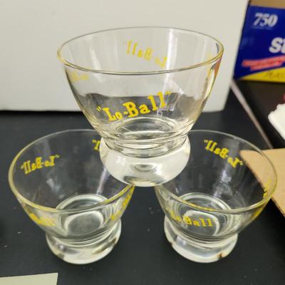 6 Mid Century MCM  "Lo Ball" Glasses 3 Yellow 3 Red