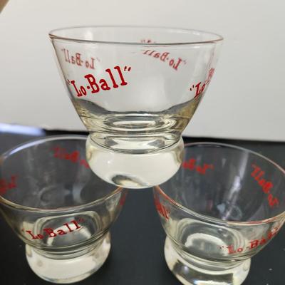 6 Mid Century MCM  "Lo Ball" Glasses 3 Yellow 3 Red