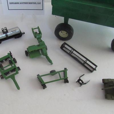Lot of Metal and Plastic Farm Toys and an Army Tank
