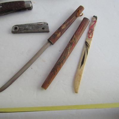 Junk Drawer Lot, Tapper, Ship Pencil Sharpener, Far Eastern Letter Openers, Etc