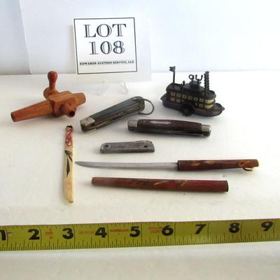 Junk Drawer Lot, Tapper, Ship Pencil Sharpener, Far Eastern Letter Openers, Etc