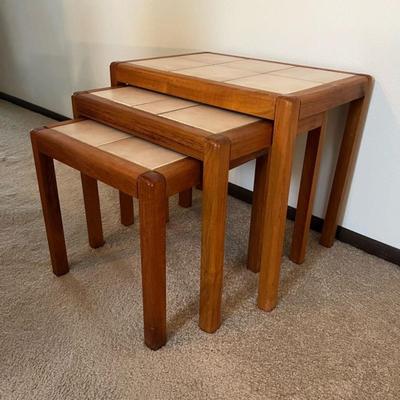 3 Vintage Mid Century Danish Modern Toften Mobelfabrik Teak Tile Top Nesting Tables (selling for $1,000=) Denmark