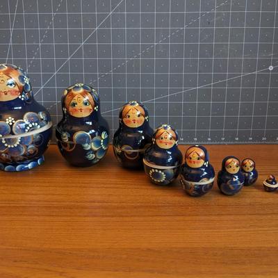 Annushka Blue Nesting Doll Matryoshka Wood Stacking Nesting Set by Gegol
