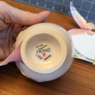 Franz Porcelain Butterfly Teacup, Saucer, & Spoon (Original MSRP: $84