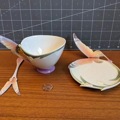 Franz Porcelain Butterfly Teacup, Saucer, & Spoon (Original MSRP: $84