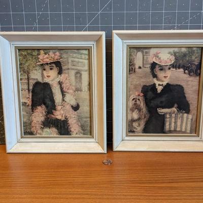 2 prints of woman in pink hat